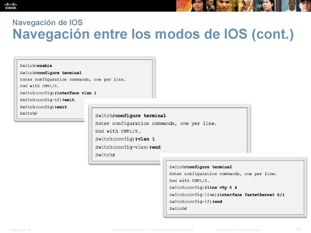 Navegación de IOS Navegación entre los modos de IOS (cont.)