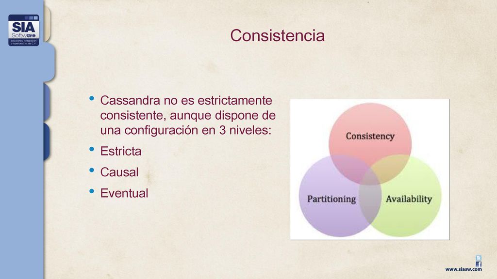 Consistencia Cassandra no es estrictamente consistente, aunque dispone de una configuración en 3 niveles:
