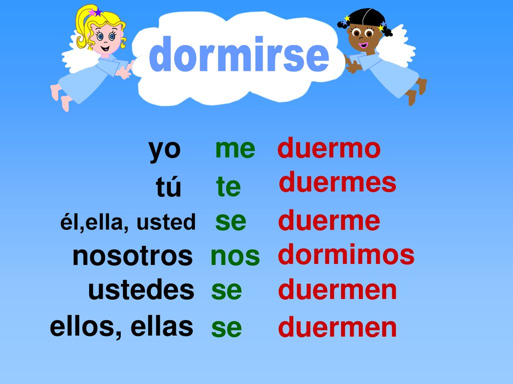 yo me duermo tú te duermes se duerme nosotros nos dormimos ustedes se