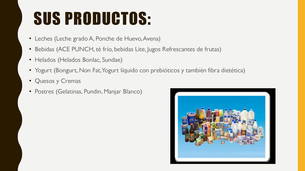 Sus productos: Leches (Leche grado A, Ponche de Huevo, Avena)