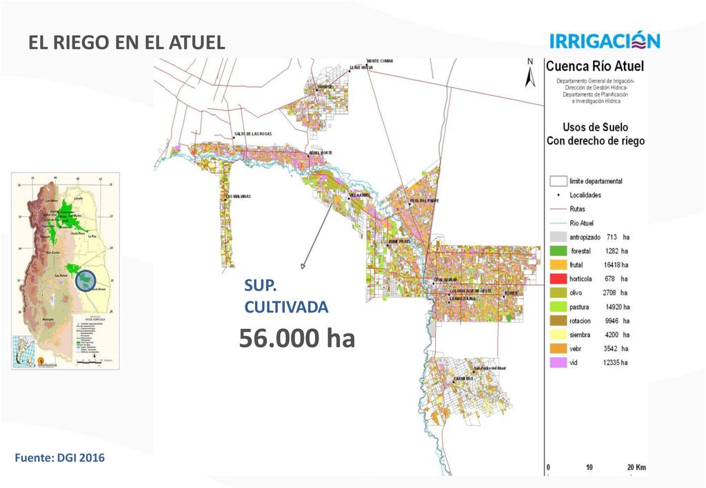 EL RIEGO EN EL ATUEL SUP. CULTIVADA ha Fuente: DGI 2016