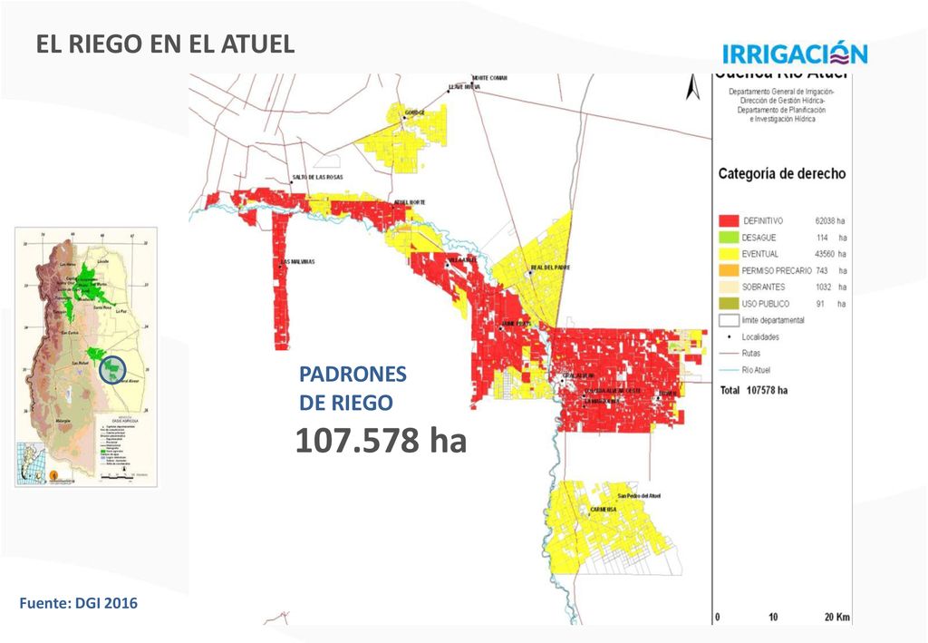 EL RIEGO EN EL ATUEL PADRONES DE RIEGO ha Fuente: DGI 2016