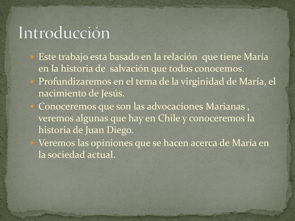 Introducción Este trabajo esta basado en la relación que tiene María en la historia de salvación que todos conocemos.
