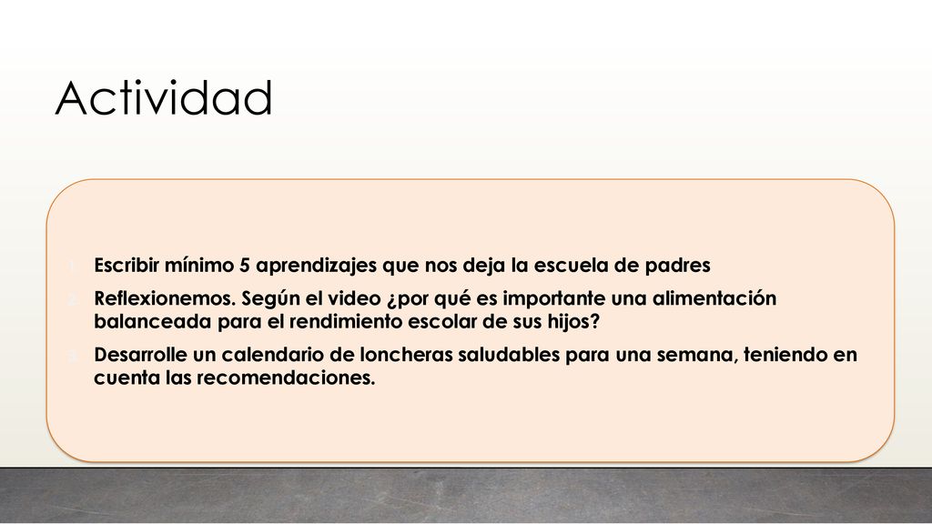 Actividad Escribir mínimo 5 aprendizajes que nos deja la escuela de padres.