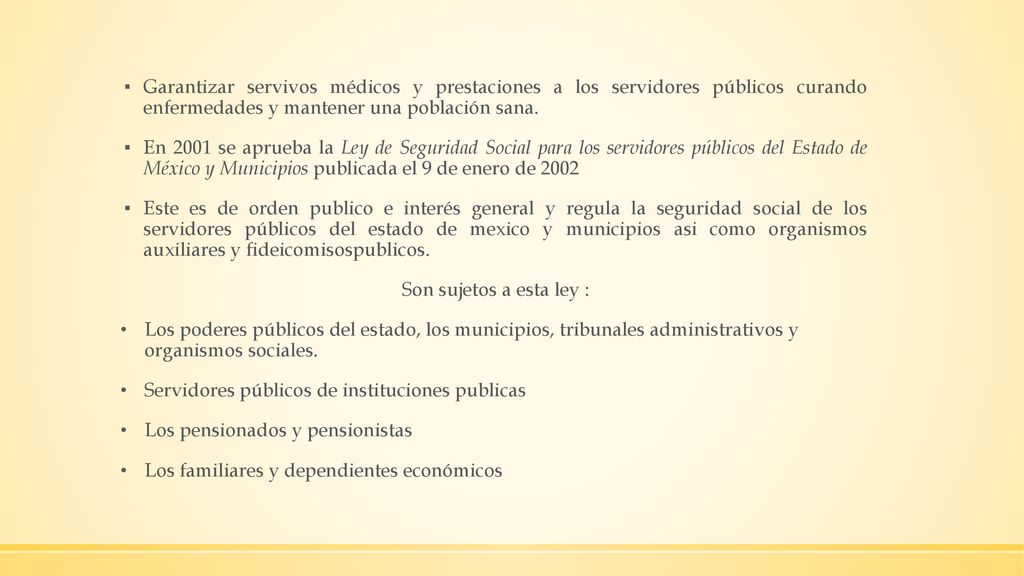 Garantizar servivos médicos y prestaciones a los servidores públicos curando enfermedades y mantener una población sana.