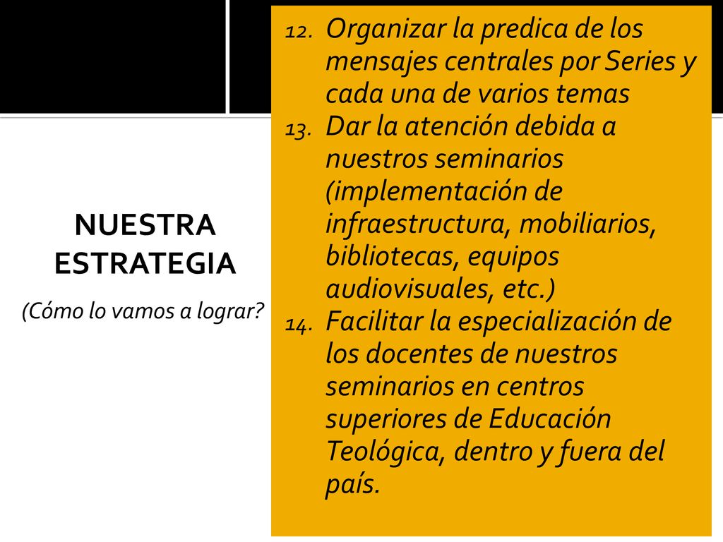 Organizar la predica de los mensajes centrales por Series y cada una de varios temas