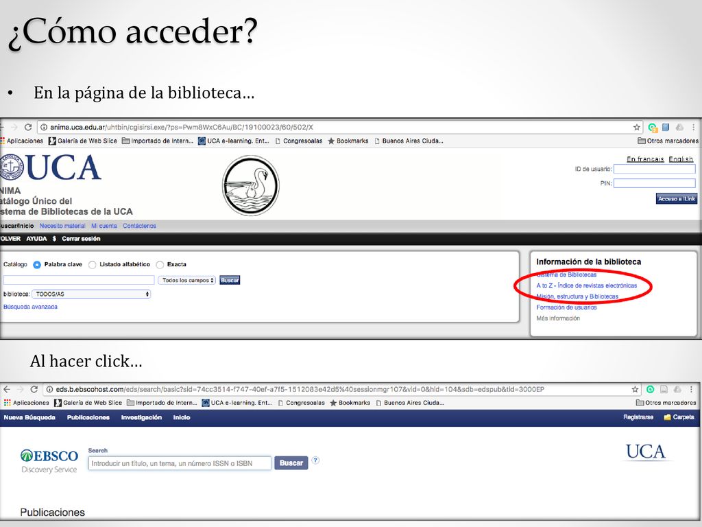 ¿Cómo acceder En la página de la biblioteca… Al hacer click…