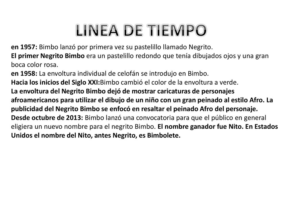 LINEA DE TIEMPO en 1957: Bimbo lanzó por primera vez su pastelillo llamado Negrito.