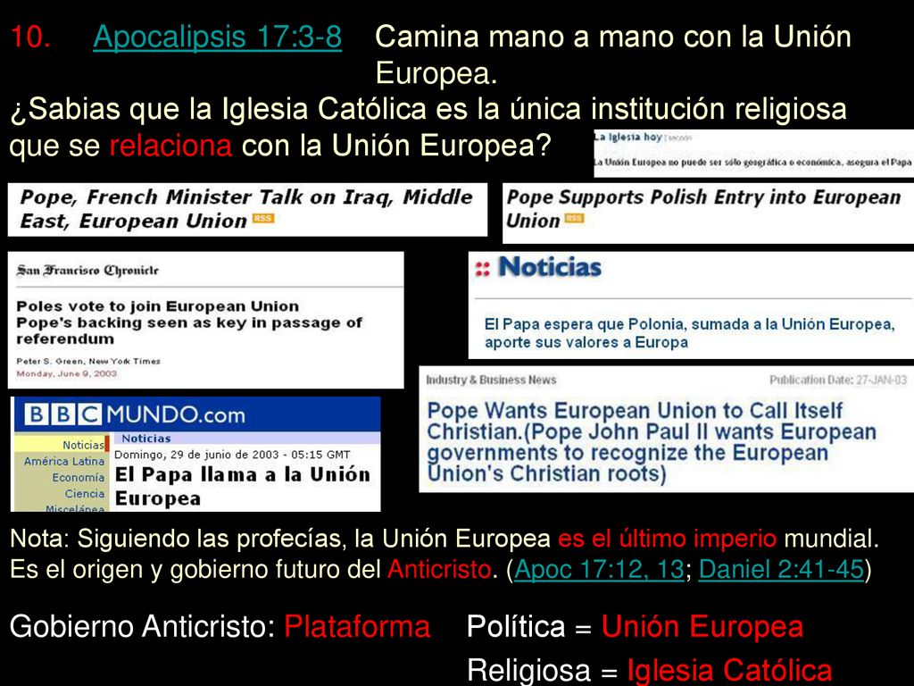 Apocalipsis 17:3-8 Camina mano a mano con la Unión Europea.