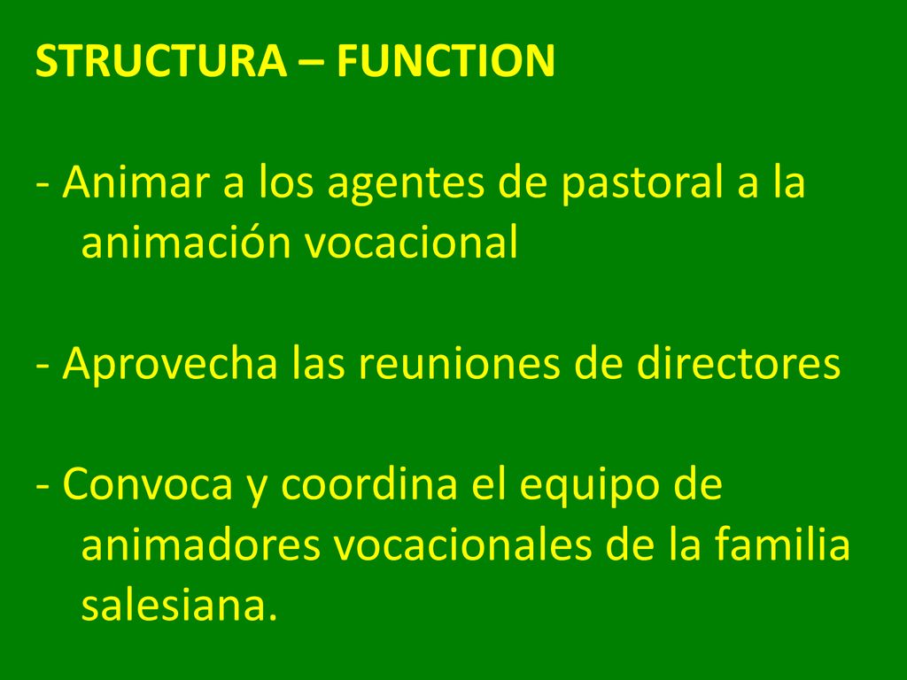 STRUCTURA – FUNCTION - Animar a los agentes de pastoral a la