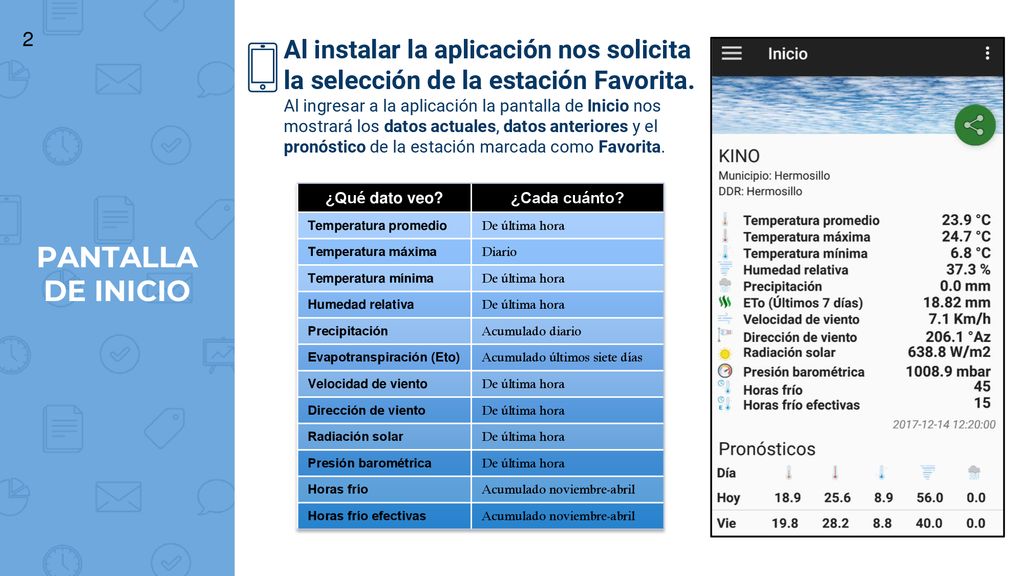Al instalar la aplicación nos solicita la selección de la estación Favorita.