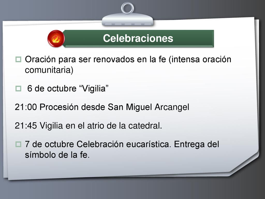 Celebraciones Oración para ser renovados en la fe (intensa oración comunitaria) 6 de octubre Vigilia