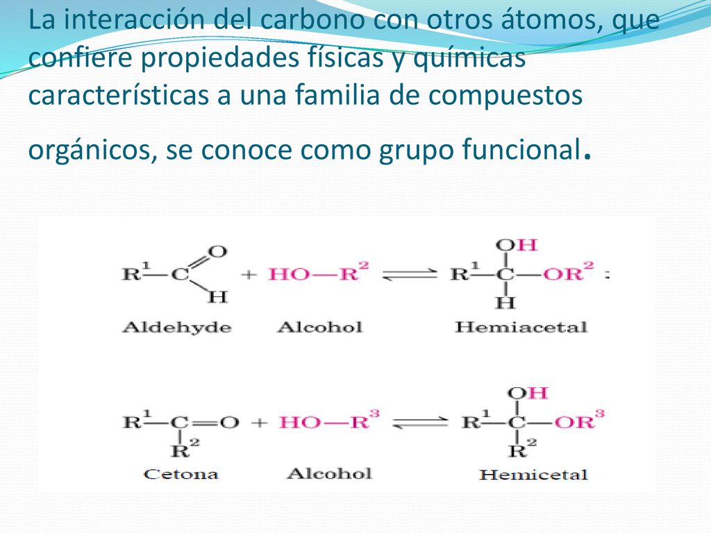 La interacción del carbono con otros átomos, que confiere propiedades físicas y químicas características a una familia de compuestos orgánicos, se conoce como grupo funcional.