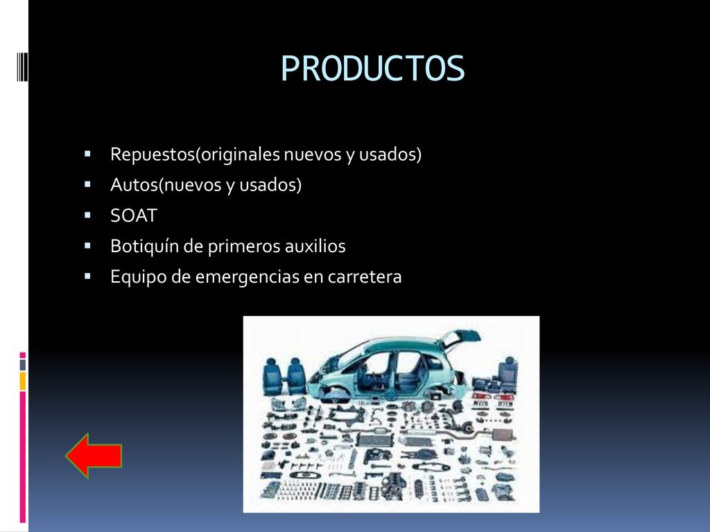 PRODUCTOS Repuestos(originales nuevos y usados) Autos(nuevos y usados)