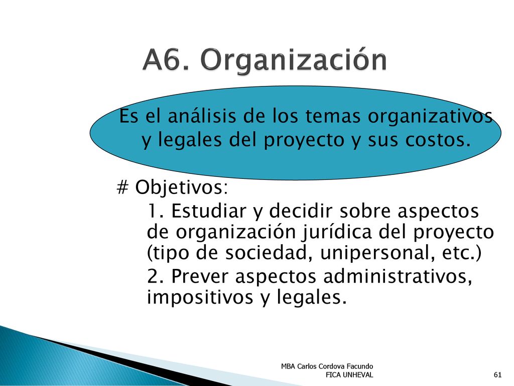 A6. Organización Es el análisis de los temas organizativos