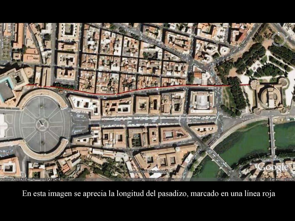 En esta imagen se aprecia la longitud del pasadizo, marcado en una línea roja