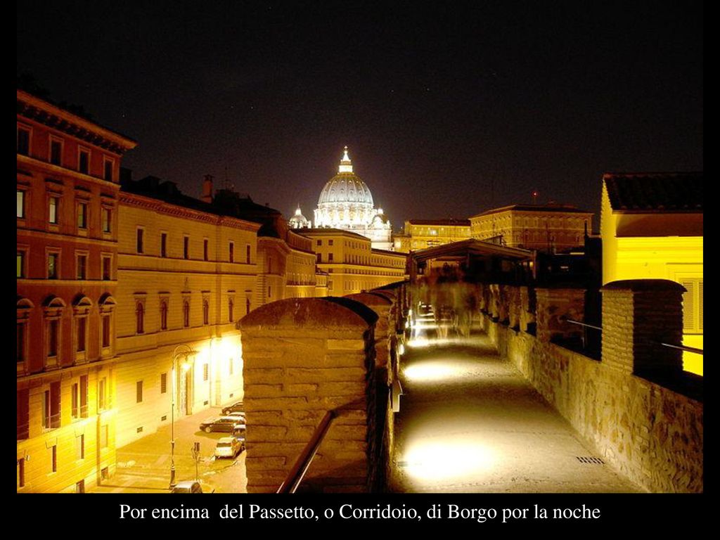 Por encima del Passetto, o Corridoio, di Borgo por la noche