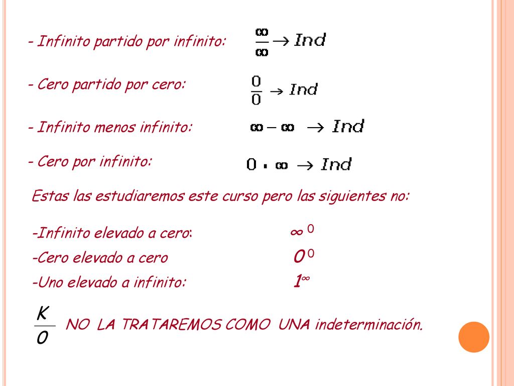 K - Infinito partido por infinito: - Cero partido por cero: