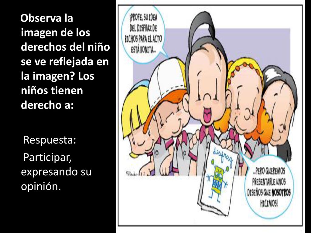 Observa la imagen de los derechos del niño se ve reflejada en la imagen Los niños tienen derecho a: