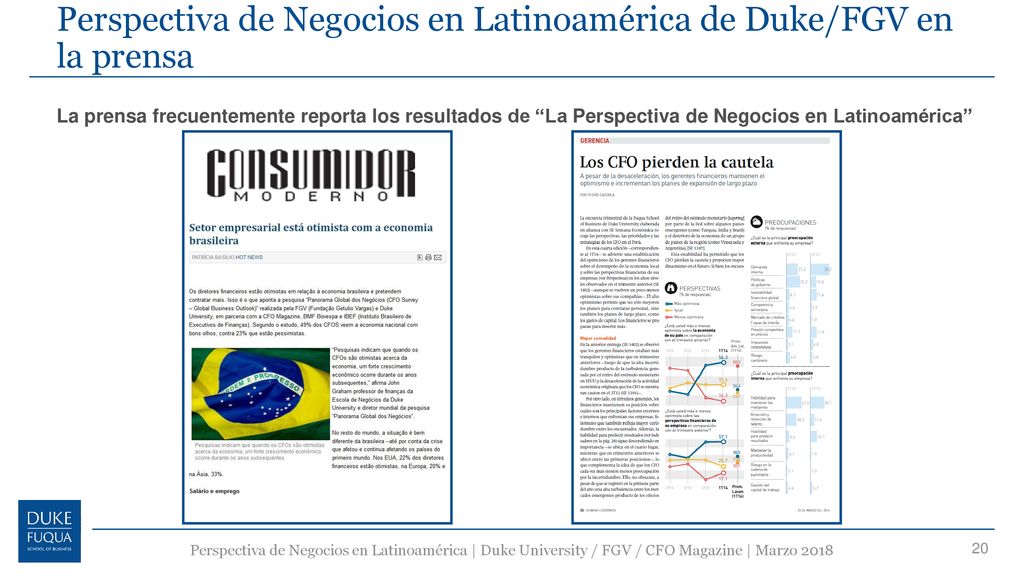 Perspectiva de Negocios en Latinoamérica de Duke/FGV en la prensa