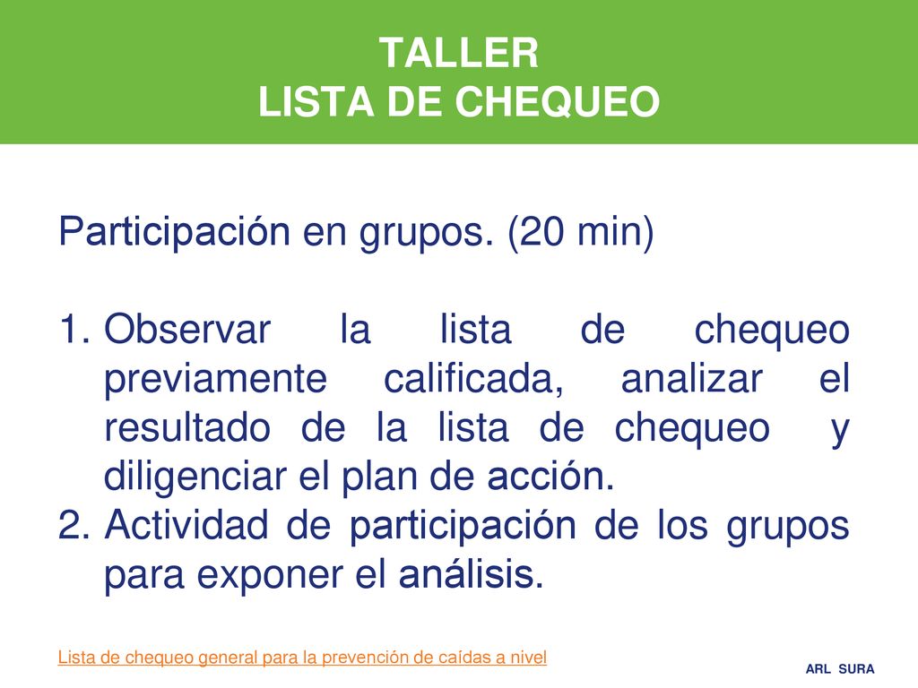 TALLER LISTA DE CHEQUEO