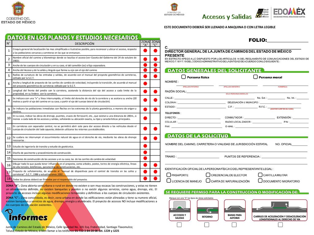 Accesos y Salidas ESTE DOCUMENTO DEBERÁ SER LLENADO A MAQUINA O CON LETRA LEGIBLE. N° DESCRIPCIÓN.