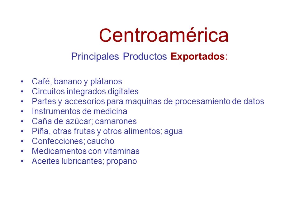 Principales Productos Exportados: