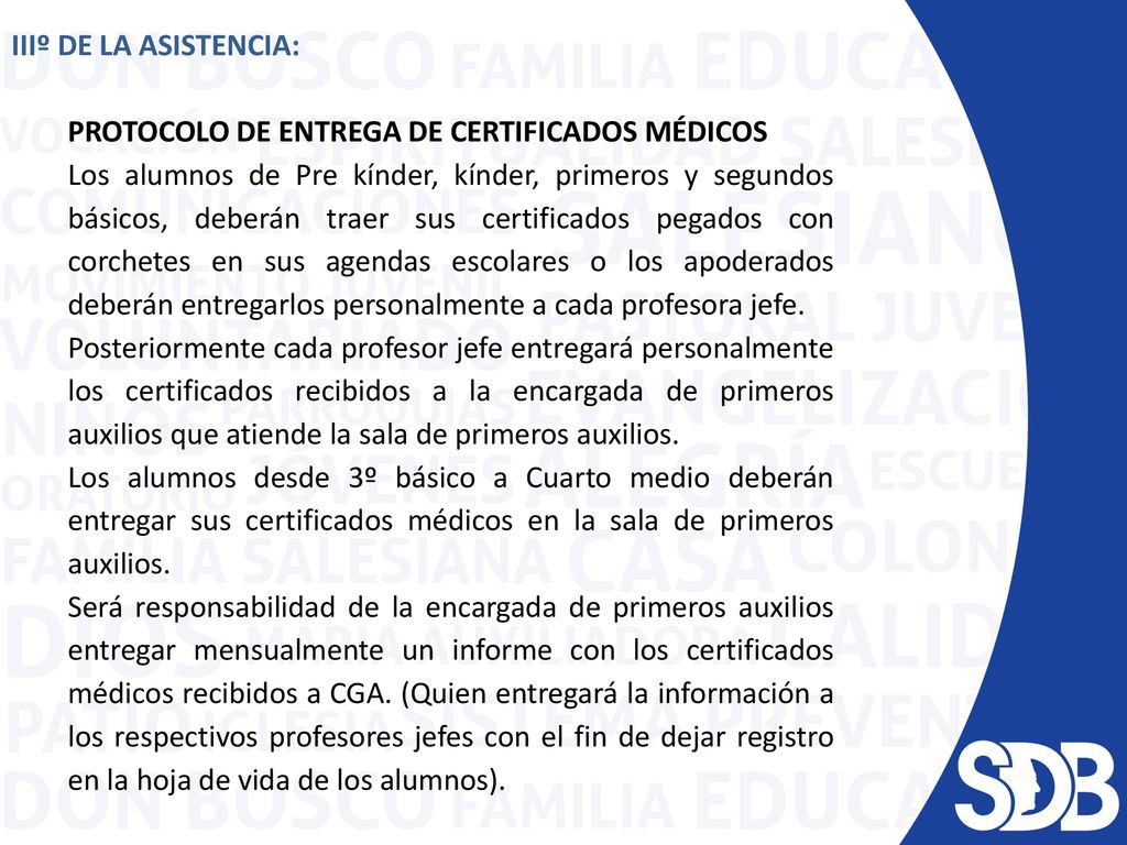IIIº DE LA ASISTENCIA: PROTOCOLO DE ENTREGA DE CERTIFICADOS MÉDICOS.