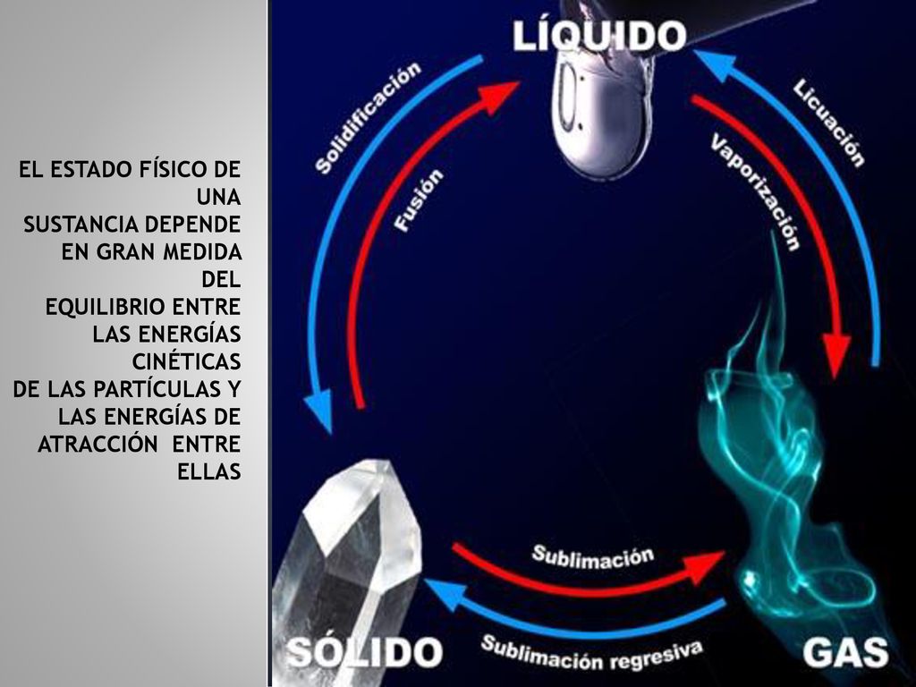 EL ESTADO FÍSICO DE UNA SUSTANCIA DEPENDE. EN GRAN MEDIDA DEL. EQUILIBRIO ENTRE LAS ENERGÍAS CINÉTICAS.