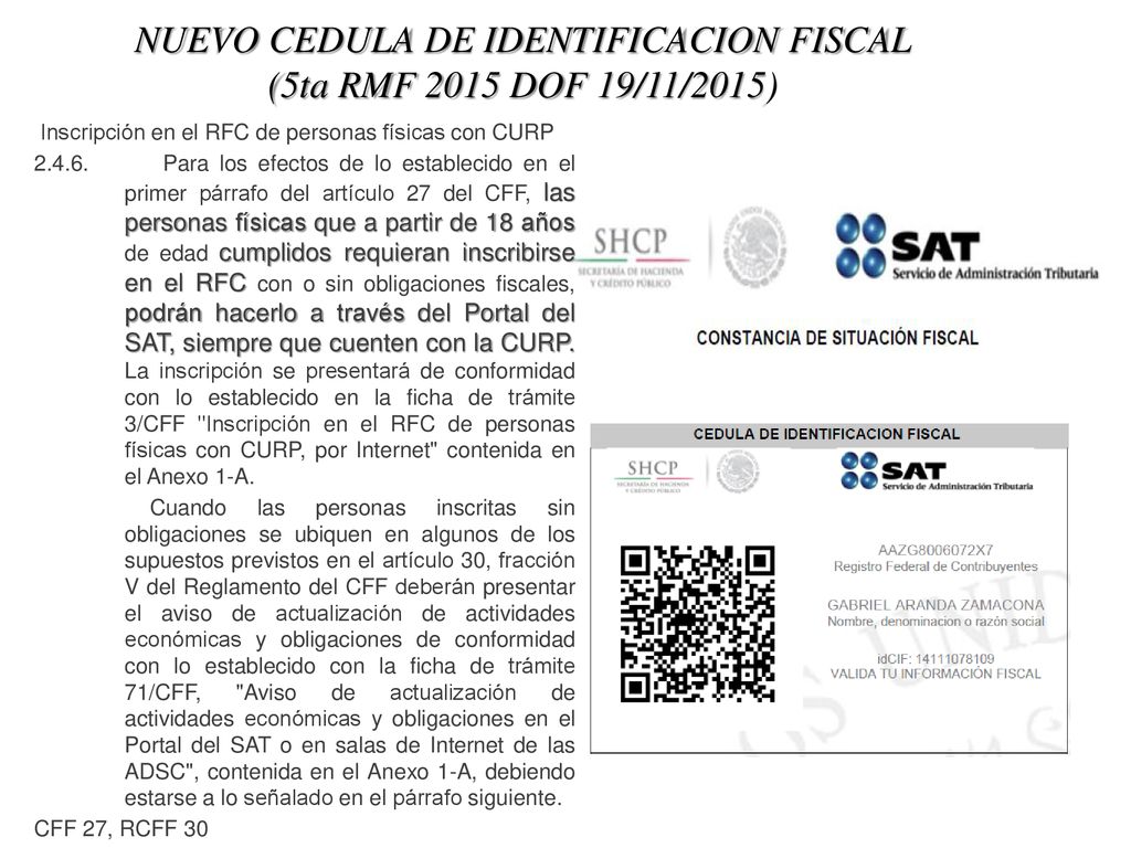 NUEVO CEDULA DE IDENTIFICACION FISCAL (5ta RMF 2015 DOF 19/11/2015)