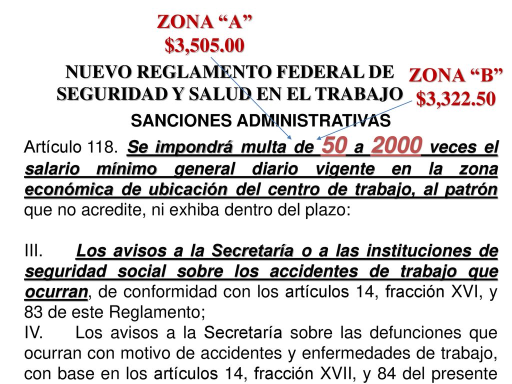 ZONA A $3, NUEVO REGLAMENTO FEDERAL DE SEGURIDAD Y SALUD EN EL TRABAJO. ZONA B $3,