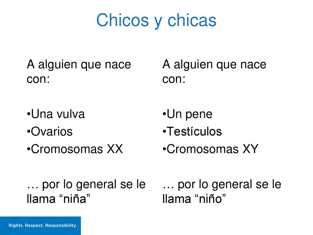 Chicos y chicas A alguien que nace con: Una vulva Ovarios