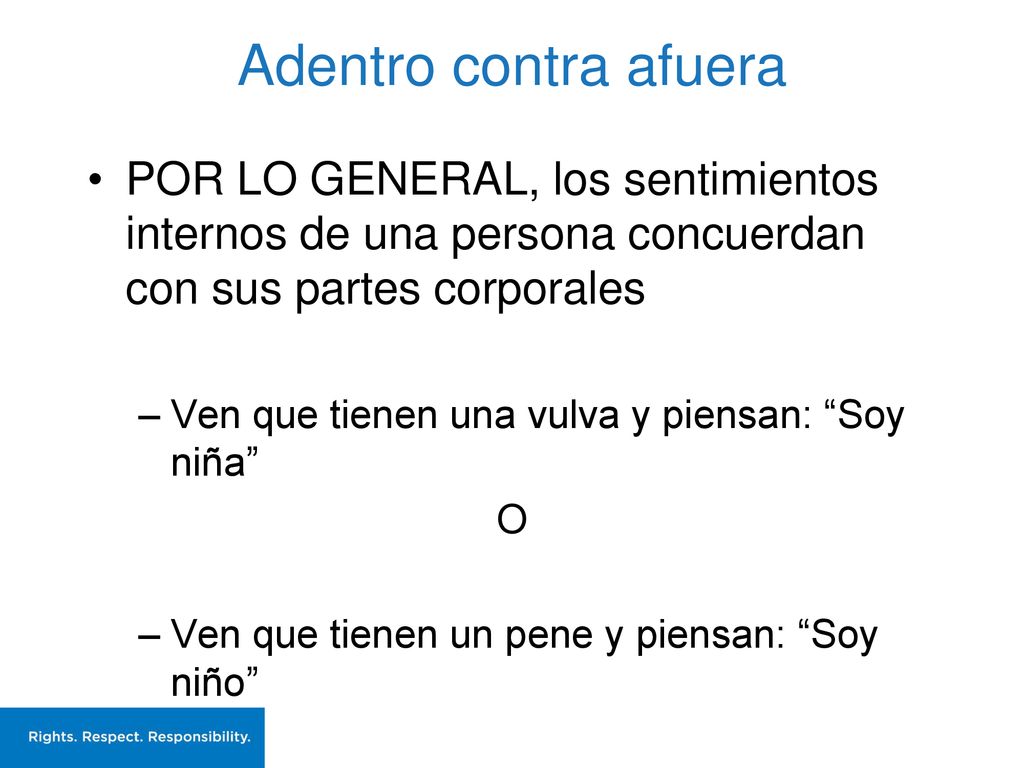 Adentro contra afuera POR LO GENERAL, los sentimientos internos de una persona concuerdan con sus partes corporales.