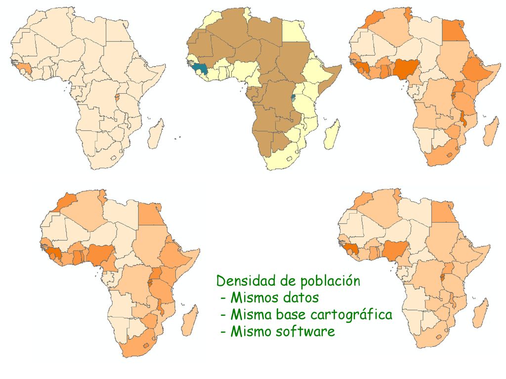 Densidad de población - Mismos datos - Misma base cartográfica - Mismo software
