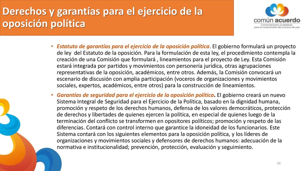 Derechos y garantías para el ejercicio de la oposición política