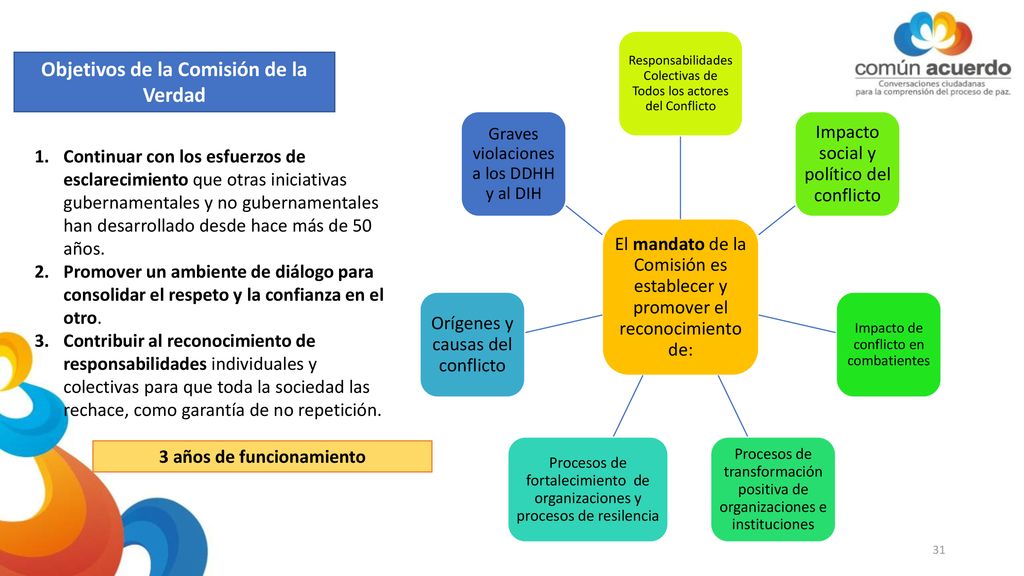Objetivos de la Comisión de la Verdad 3 años de funcionamiento