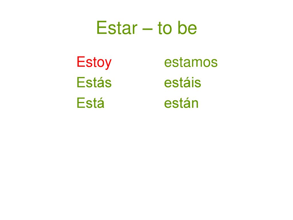 Estar – to be Estoy estamos Estás estáis Está están