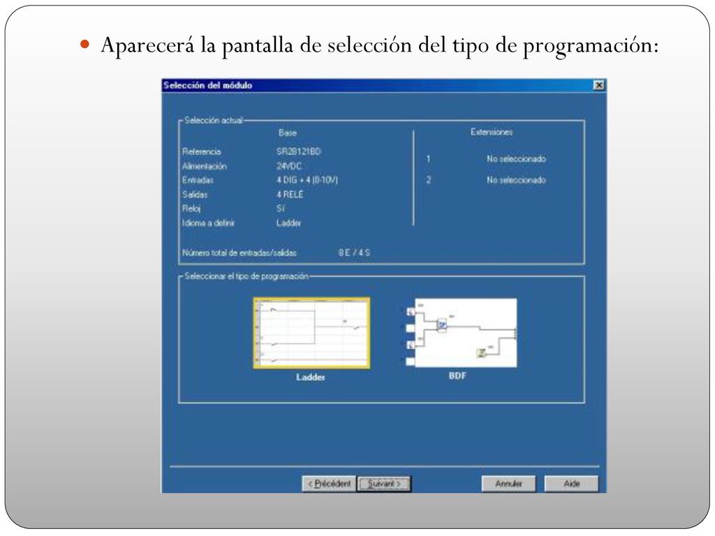Aparecerá la pantalla de selección del tipo de programación:
