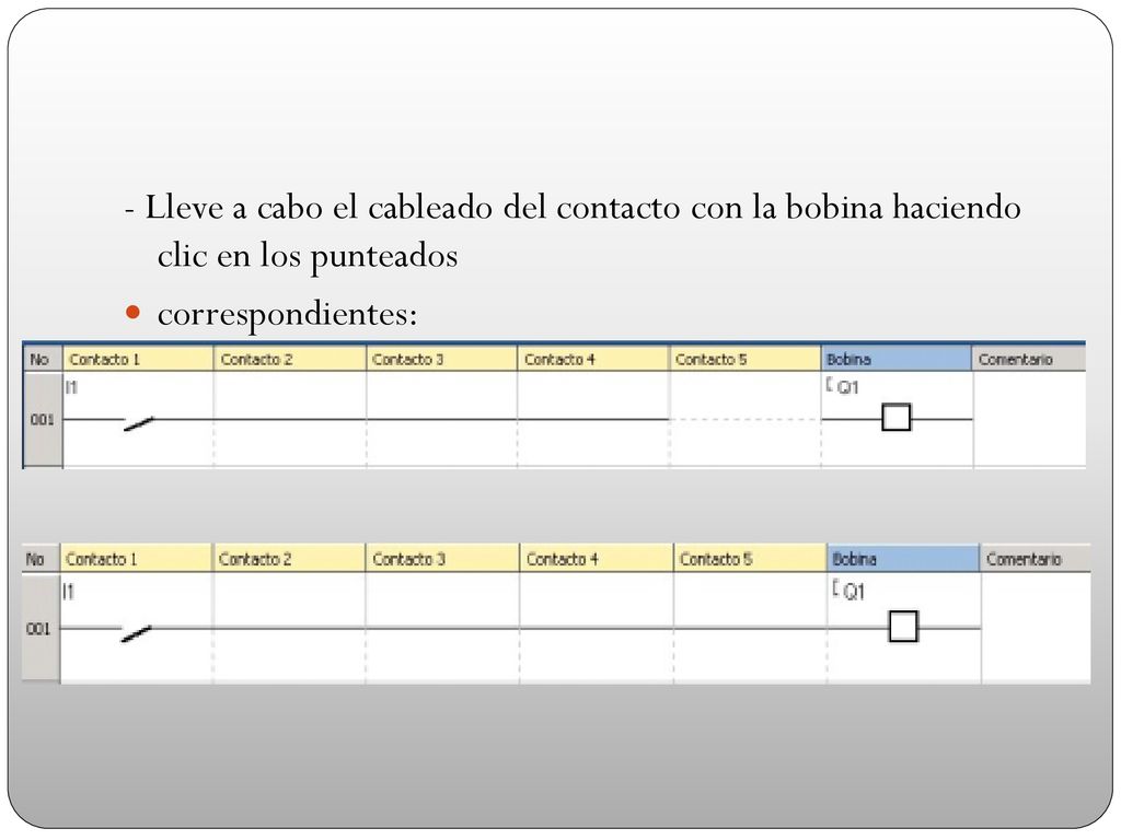 - Lleve a cabo el cableado del contacto con la bobina haciendo clic en los punteados
