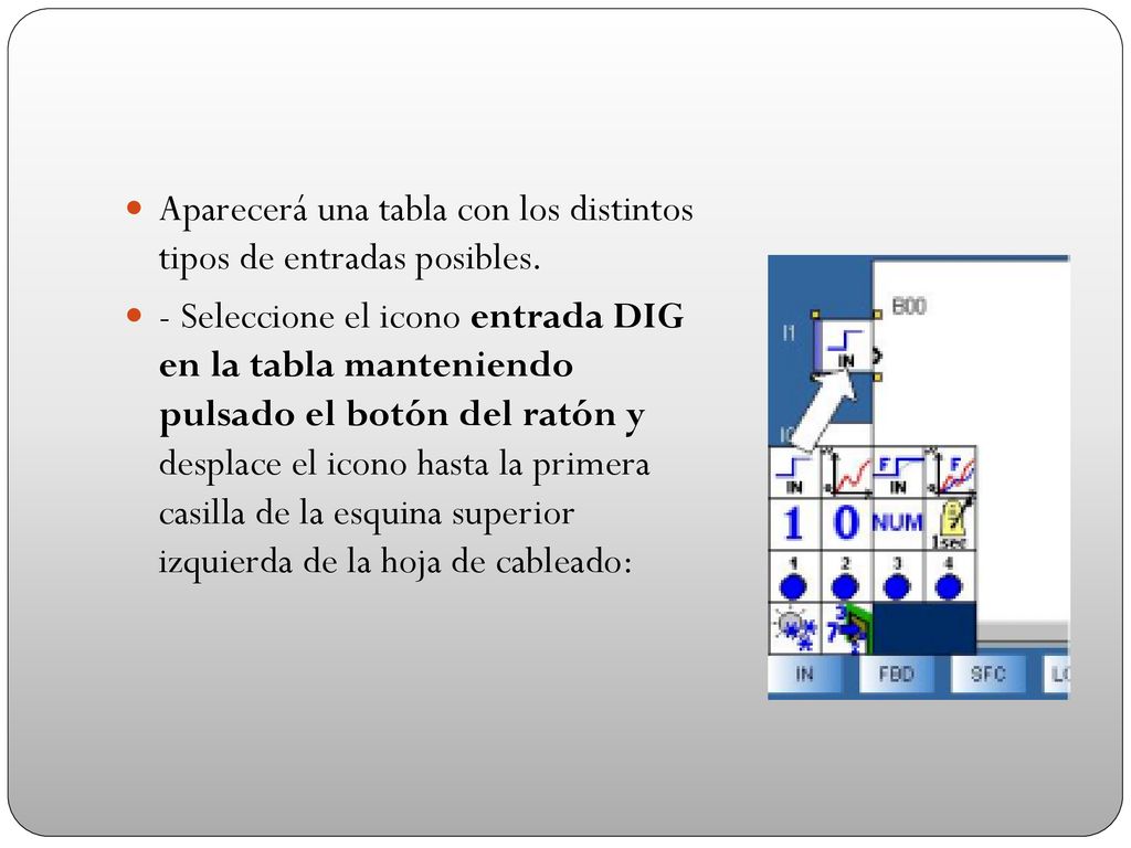 Aparecerá una tabla con los distintos tipos de entradas posibles.