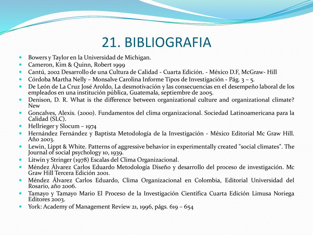 21. BIBLIOGRAFIA Bowers y Taylor en la Universidad de Michigan.