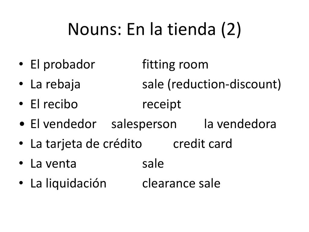 Nouns: En la tienda (2) El probador fitting room