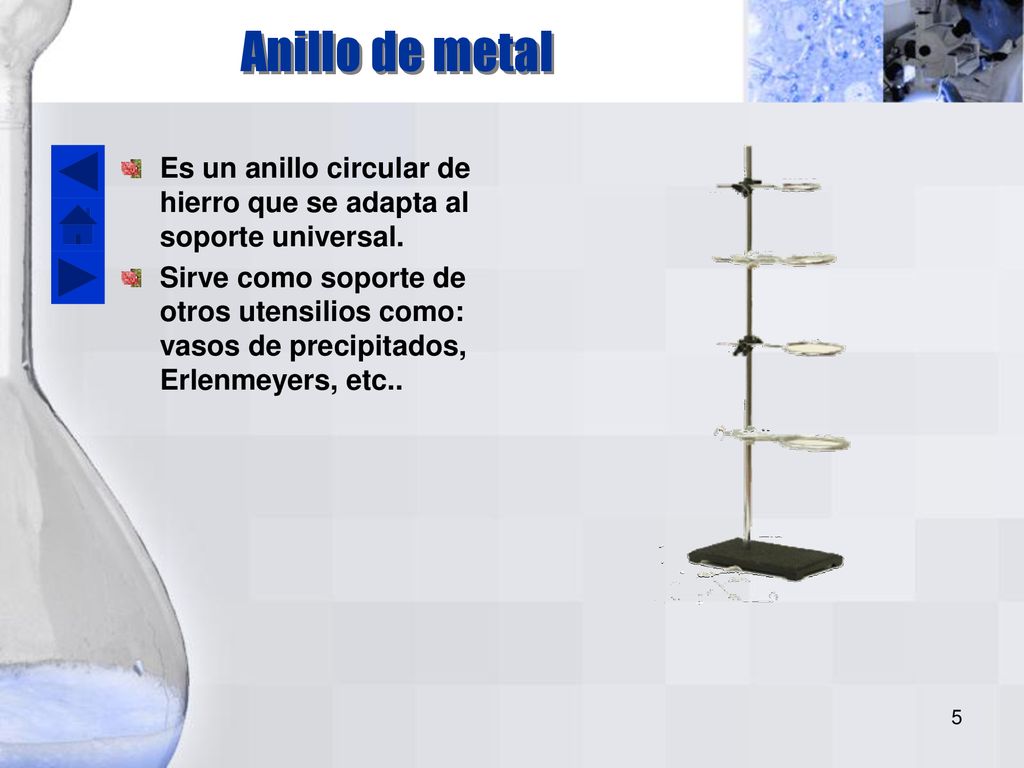Anillo de metal Es un anillo circular de hierro que se adapta al soporte universal.