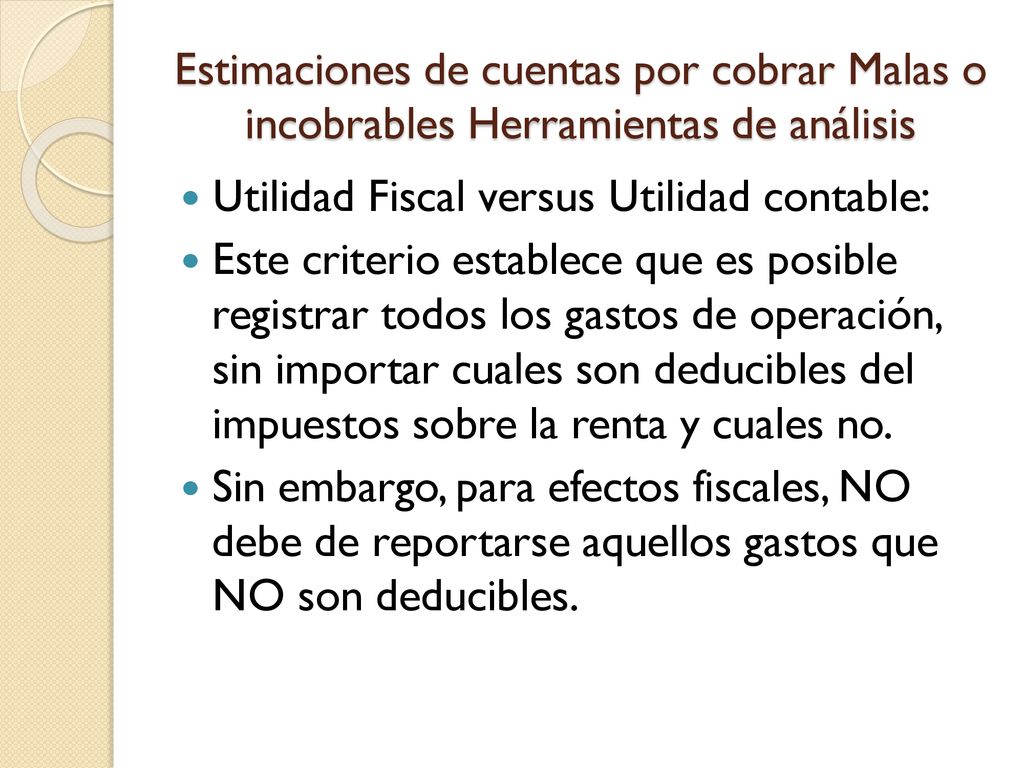 Estimaciones de cuentas por cobrar Malas o incobrables Herramientas de análisis