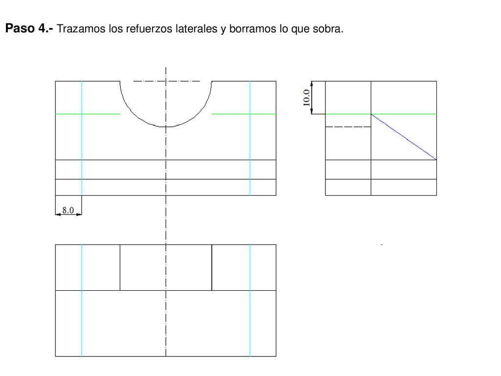 Paso 4.- Trazamos los refuerzos laterales y borramos lo que sobra.