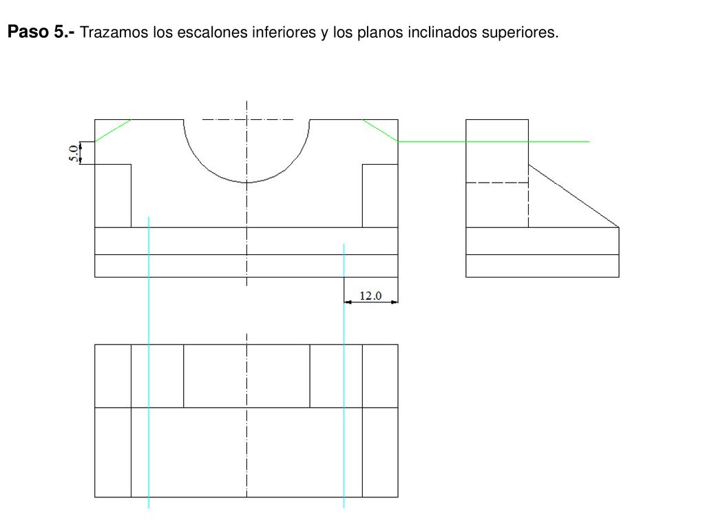 Paso 5.- Trazamos los escalones inferiores y los planos inclinados superiores.