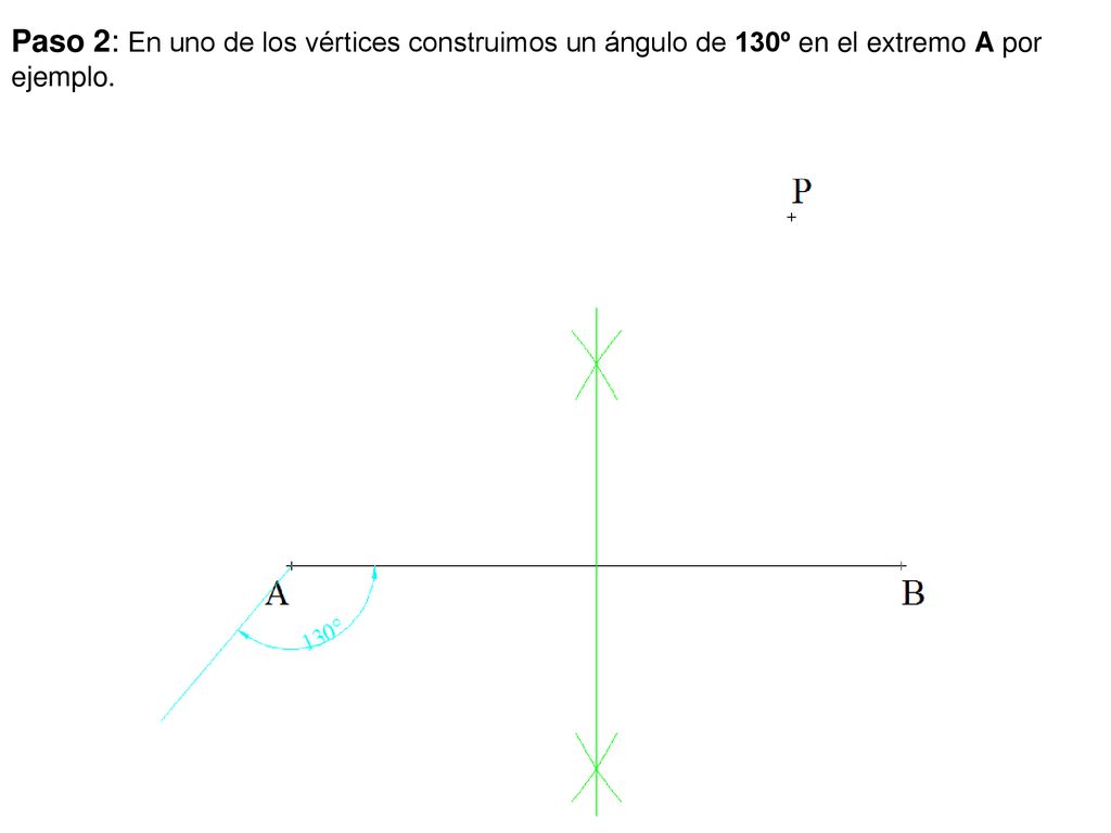 Paso 2: En uno de los vértices construimos un ángulo de 130º en el extremo A por ejemplo.