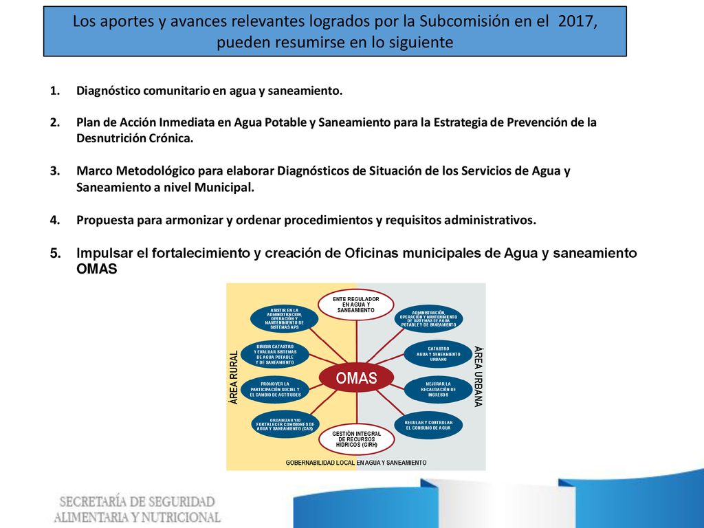 Los aportes y avances relevantes logrados por la Subcomisión en el 2017, pueden resumirse en lo siguiente