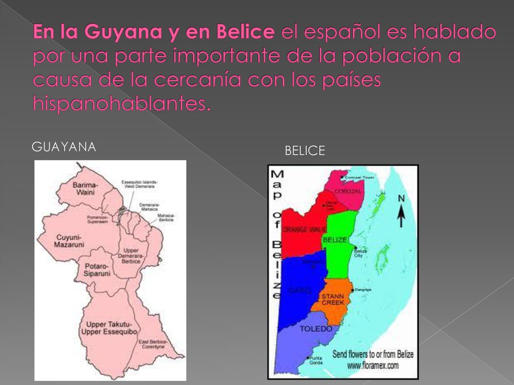 En la Guyana y en Belice el español es hablado por una parte importante de la población a causa de la cercanía con los países hispanohablantes.