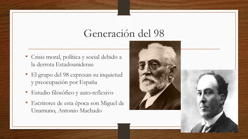 Generación del 98 Crisis moral, política y social debido a la derrota Estadounidense.